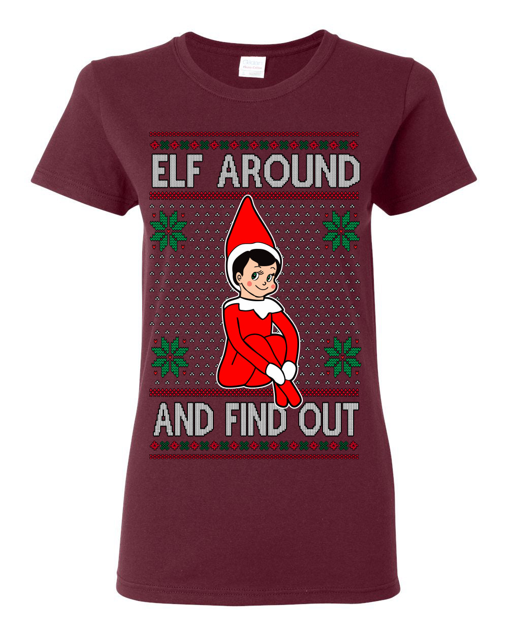 Elf Around and Find Out Funny Gift Toy on a Shelf, Classic Viral Winter Holidays Xmas Meme Ugly Christmas Sweater Ugly Christmas Womens Graphic T-Shirt
