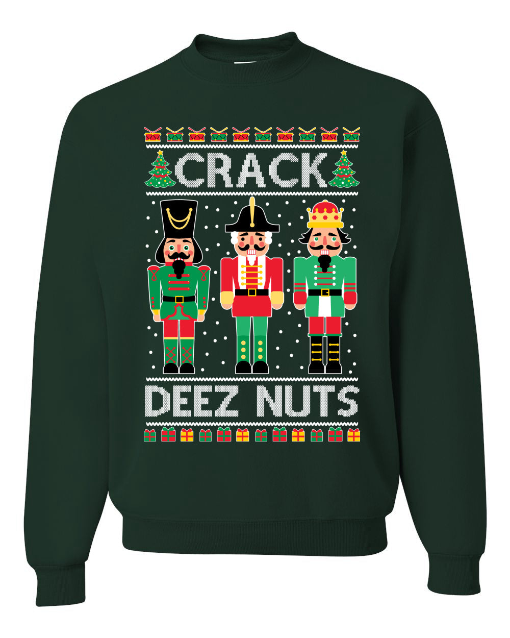 Ugly Holiday Meme Sweater Crewneck Sweatshirt "Crack Deez Nuts" Ugly Christmas Sweater Unisex Crewneck Sweatshirt