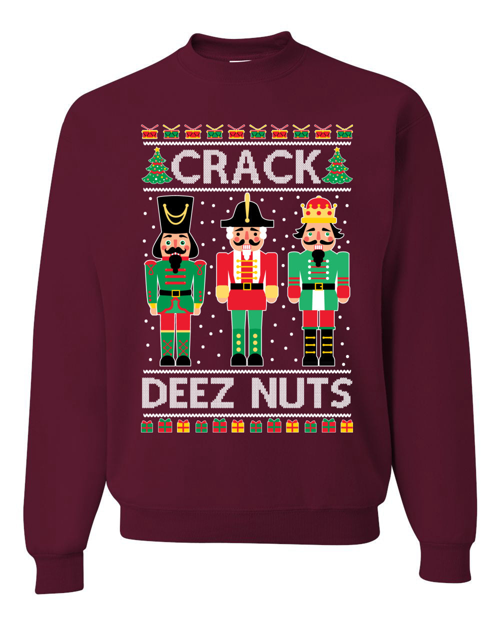 Ugly Holiday Meme Sweater Crewneck Sweatshirt "Crack Deez Nuts" Ugly Christmas Sweater Unisex Crewneck Sweatshirt