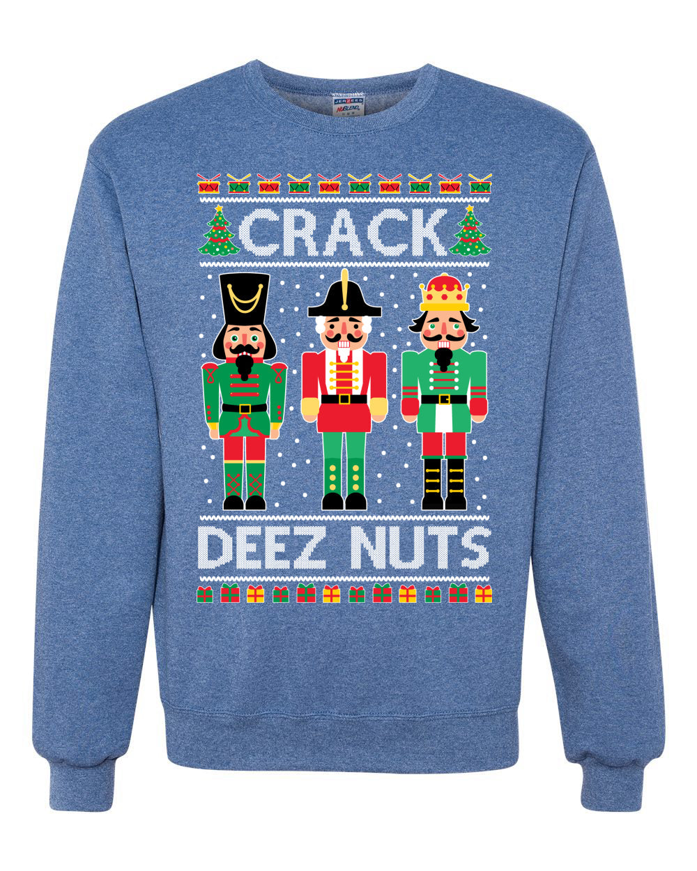 Ugly Holiday Meme Sweater Crewneck Sweatshirt "Crack Deez Nuts" Ugly Christmas Sweater Unisex Crewneck Sweatshirt