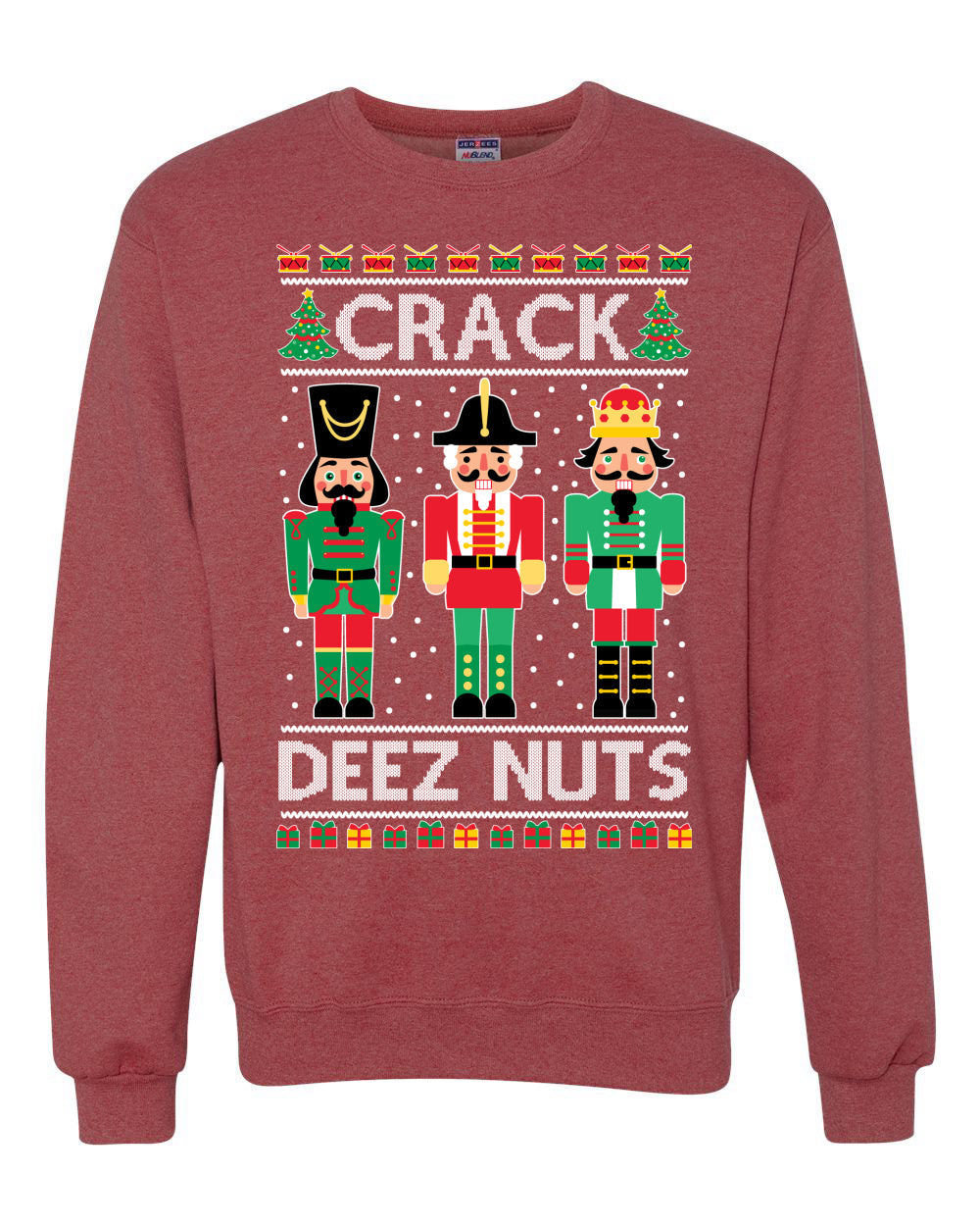 Ugly Holiday Meme Sweater Crewneck Sweatshirt "Crack Deez Nuts" Ugly Christmas Sweater Unisex Crewneck Sweatshirt