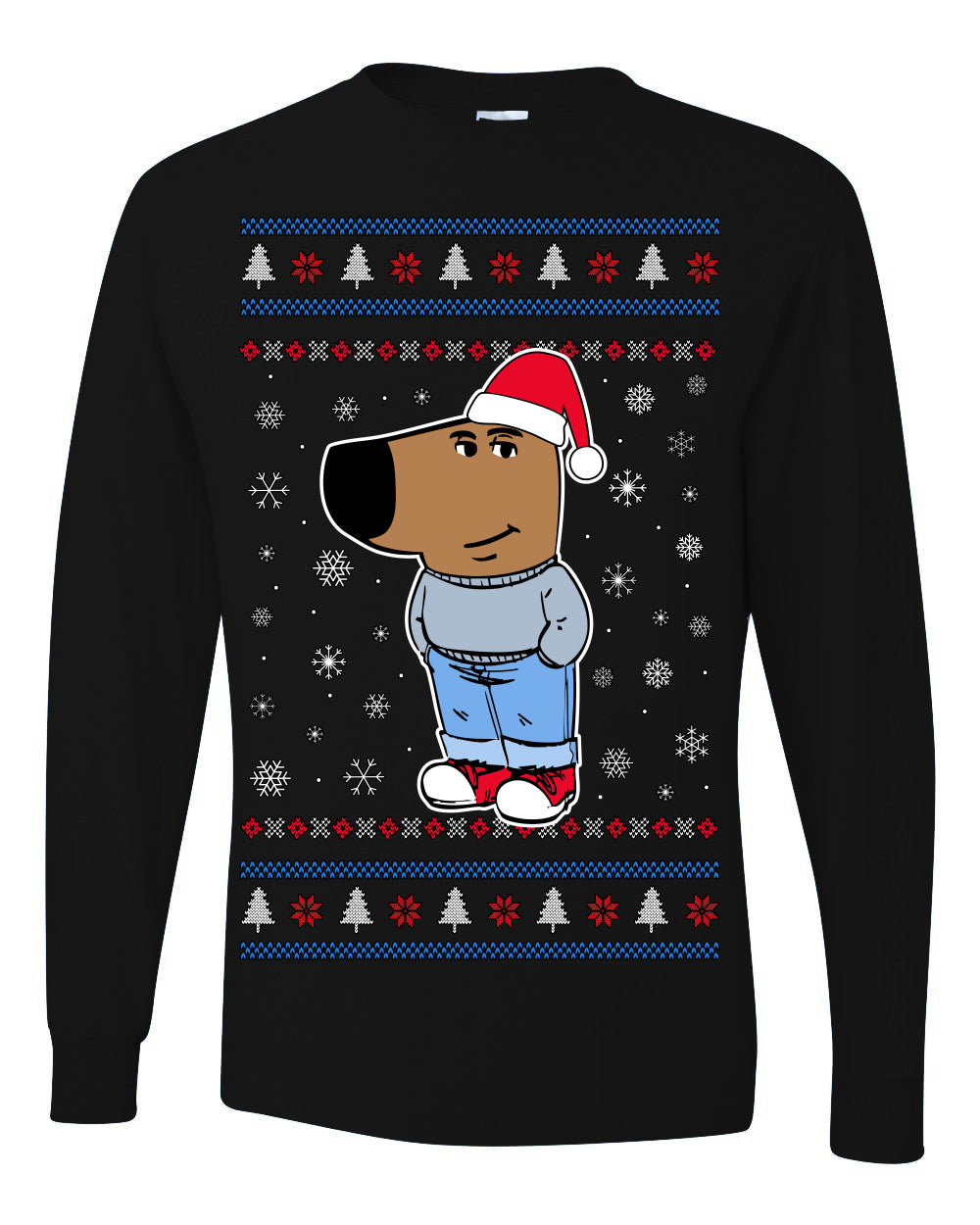 I'm Just a Chill Guy My New Character, Santa Dog Viral Meme Coin CHILLGUY Funny Internet Memes, Ugly Christmas Sweater Ugly Christmas Mens Long Sleeve Shirt
