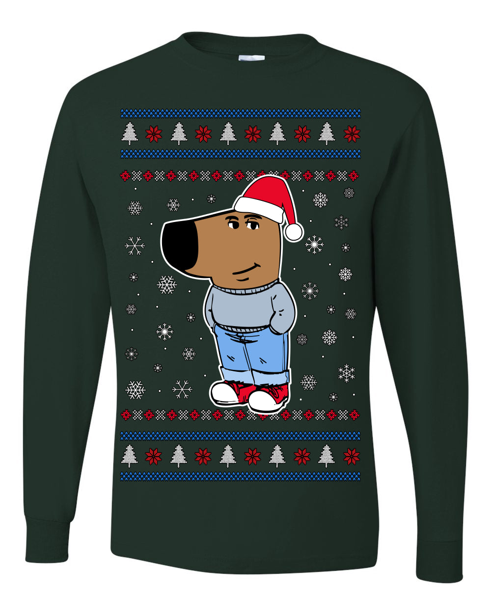 I'm Just a Chill Guy My New Character, Santa Dog Viral Meme Coin CHILLGUY Funny Internet Memes, Ugly Christmas Sweater Ugly Christmas Mens Long Sleeve Shirt