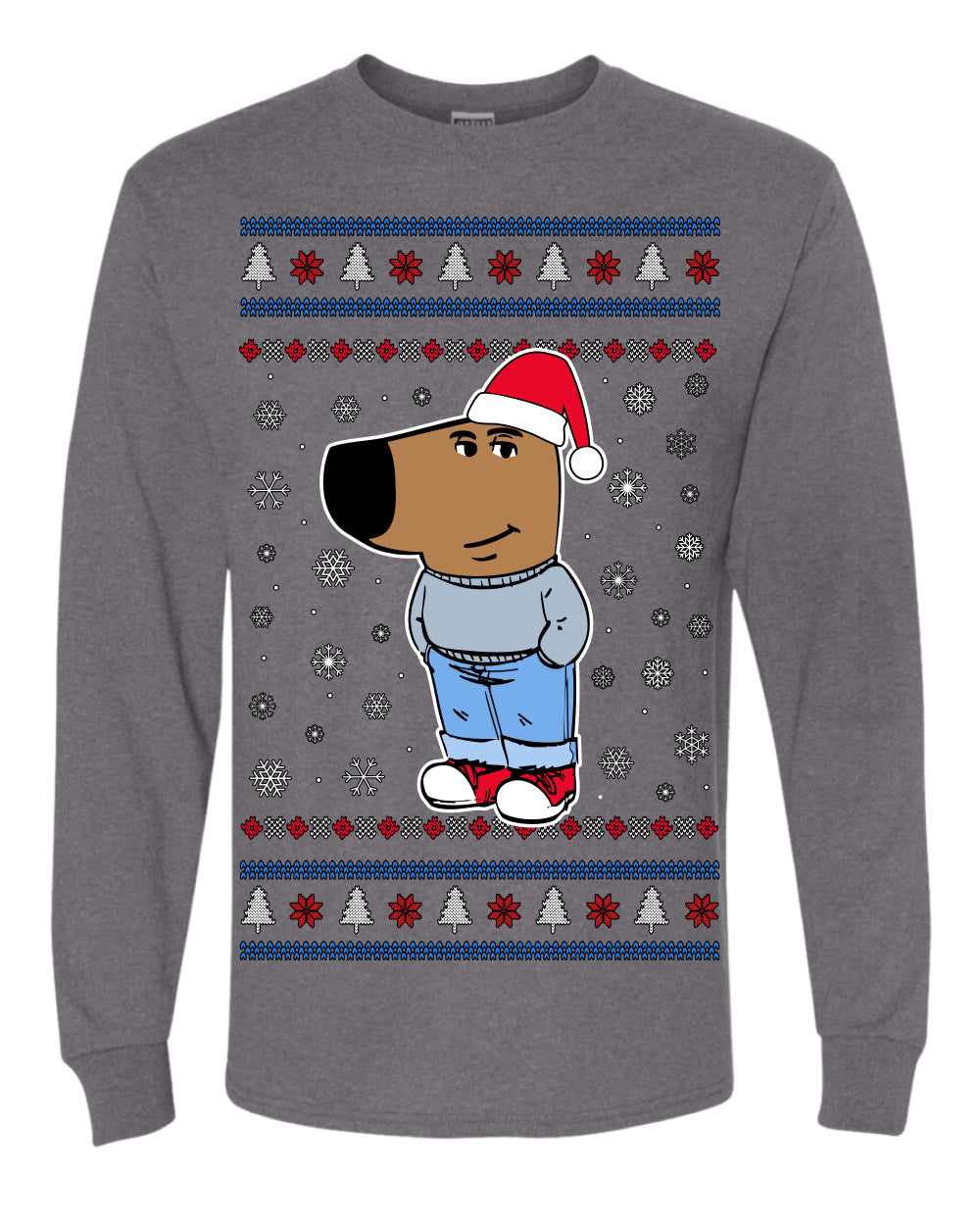 I'm Just a Chill Guy My New Character, Santa Dog Viral Meme Coin CHILLGUY Funny Internet Memes, Ugly Christmas Sweater Ugly Christmas Mens Long Sleeve Shirt