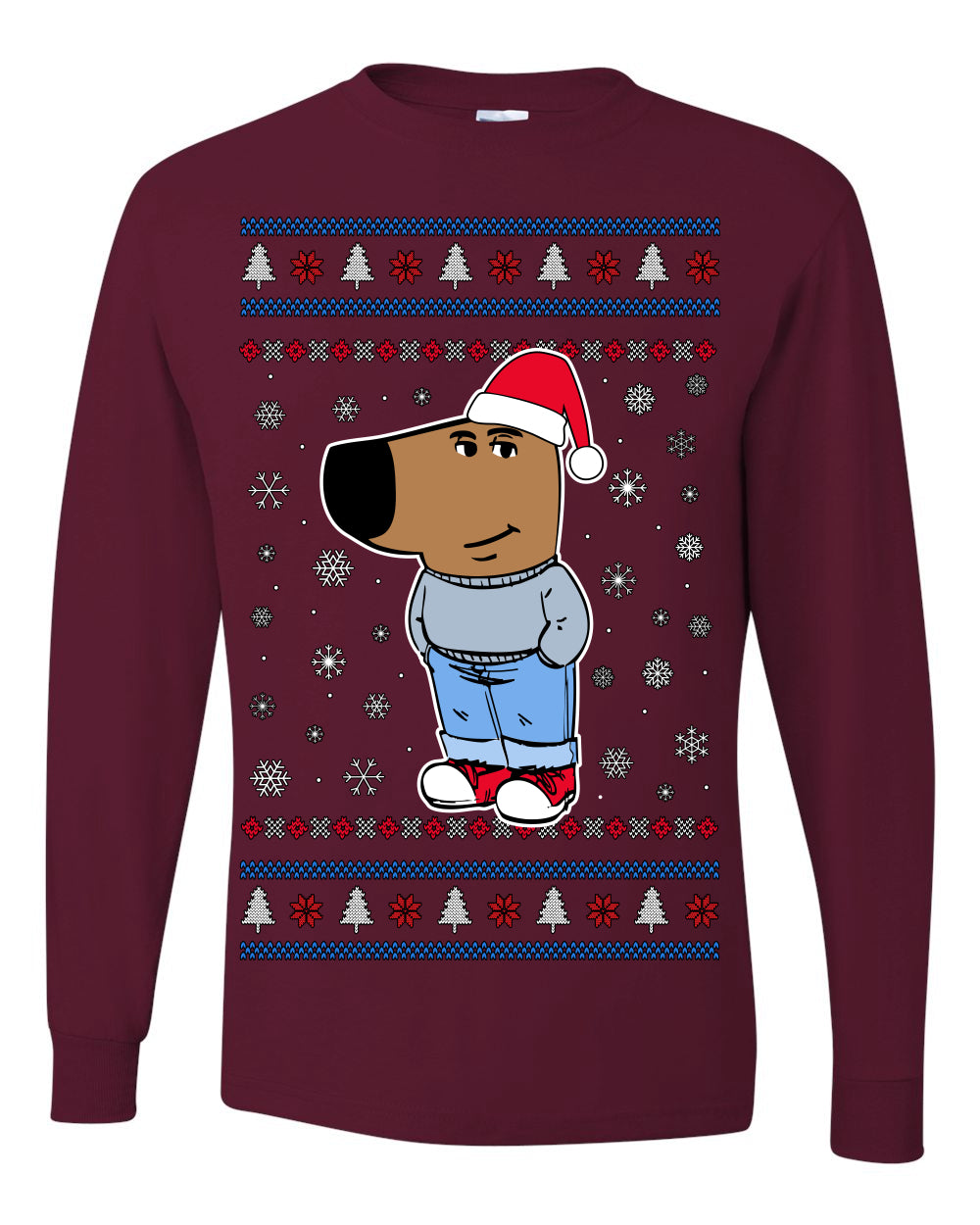 I'm Just a Chill Guy My New Character, Santa Dog Viral Meme Coin CHILLGUY Funny Internet Memes, Ugly Christmas Sweater Ugly Christmas Mens Long Sleeve Shirt