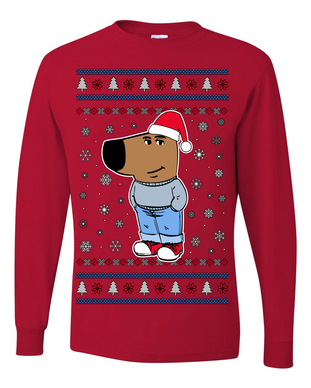 I'm Just a Chill Guy My New Character, Santa Dog Viral Meme Coin CHILLGUY Funny Internet Memes, Ugly Christmas Sweater Ugly Christmas Mens Long Sleeve Shirt