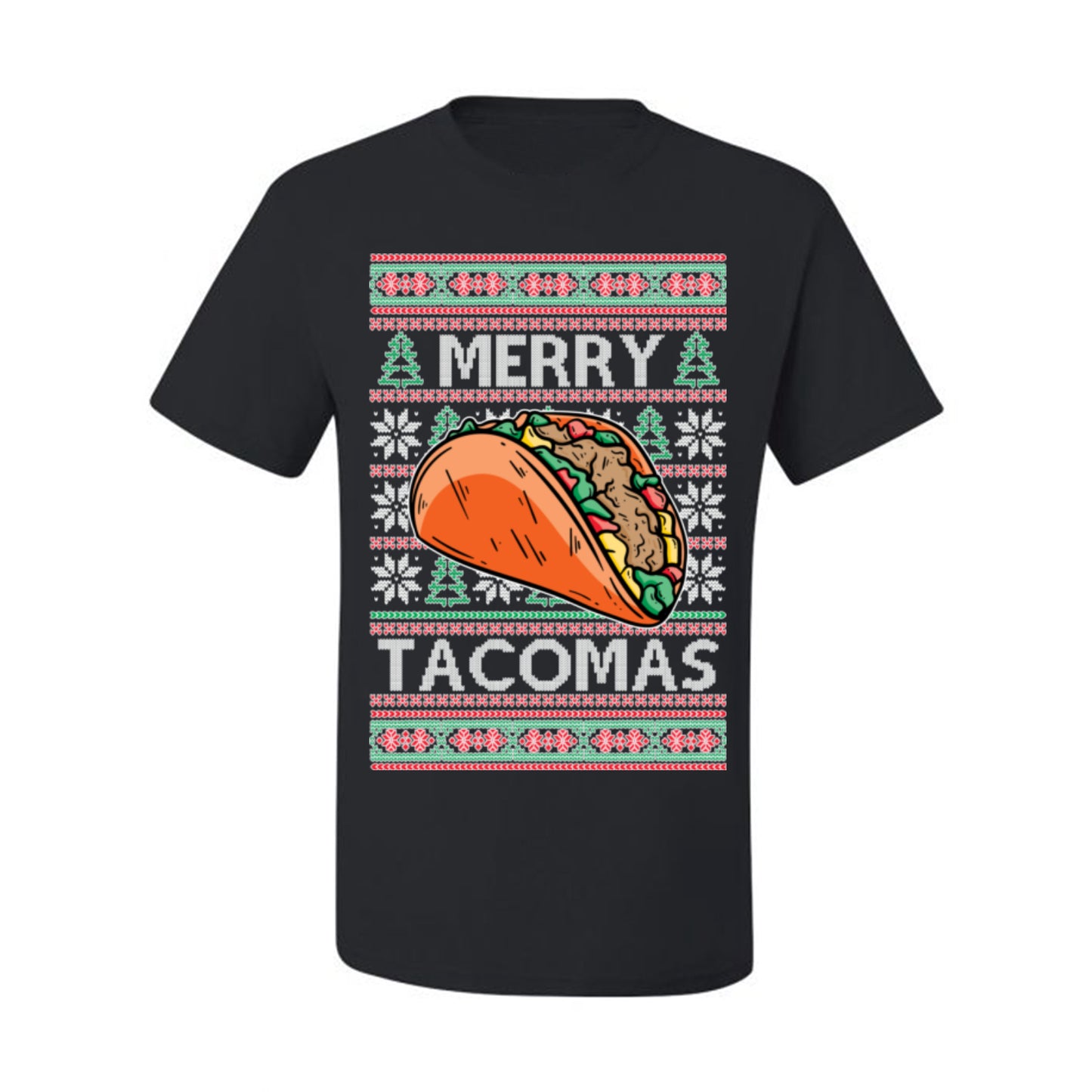 Merry Tacomas, Funny Xmas Al Pastor Barbacoa Chicken Pork Beef Carnitas Pollo Taco Guac, Spanish Mexican Food Ugly Christmas Sweater Ugly Christmas Men's T-Shirt