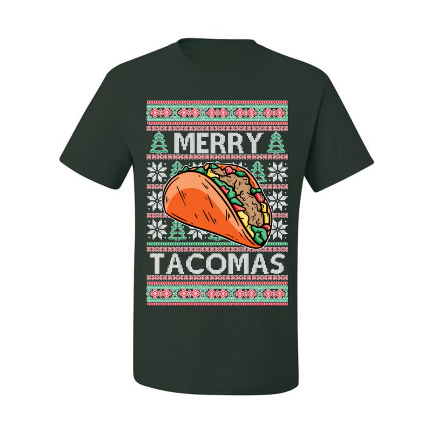Merry Tacomas, Funny Xmas Al Pastor Barbacoa Chicken Pork Beef Carnitas Pollo Taco Guac, Spanish Mexican Food Ugly Christmas Sweater Ugly Christmas Men's T-Shirt