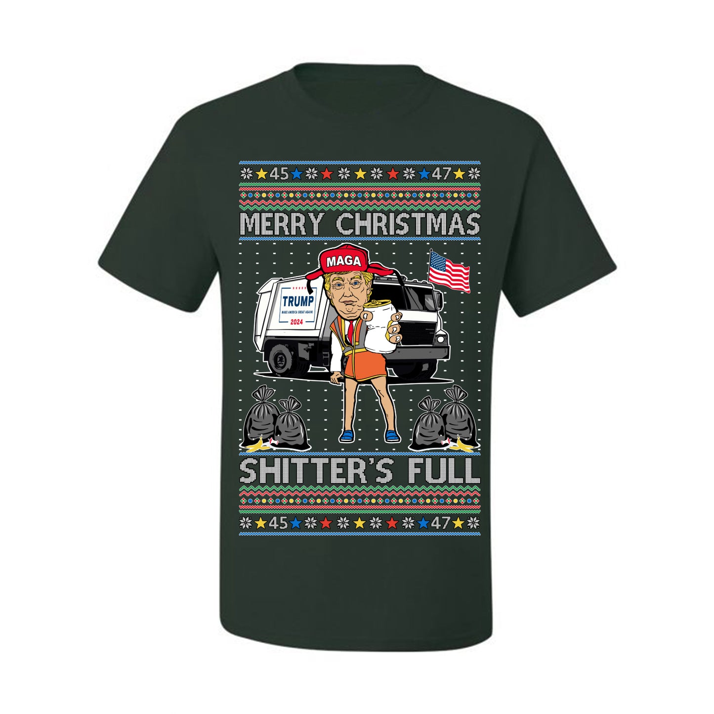 Donald Trump Merry Christmas Shitter's Full, Cousin Eddie Christmas Vacation Garbage for Trump Funny Viral Meme, Ugly Christmas Sweater Ugly Christmas Men's T-Shirt