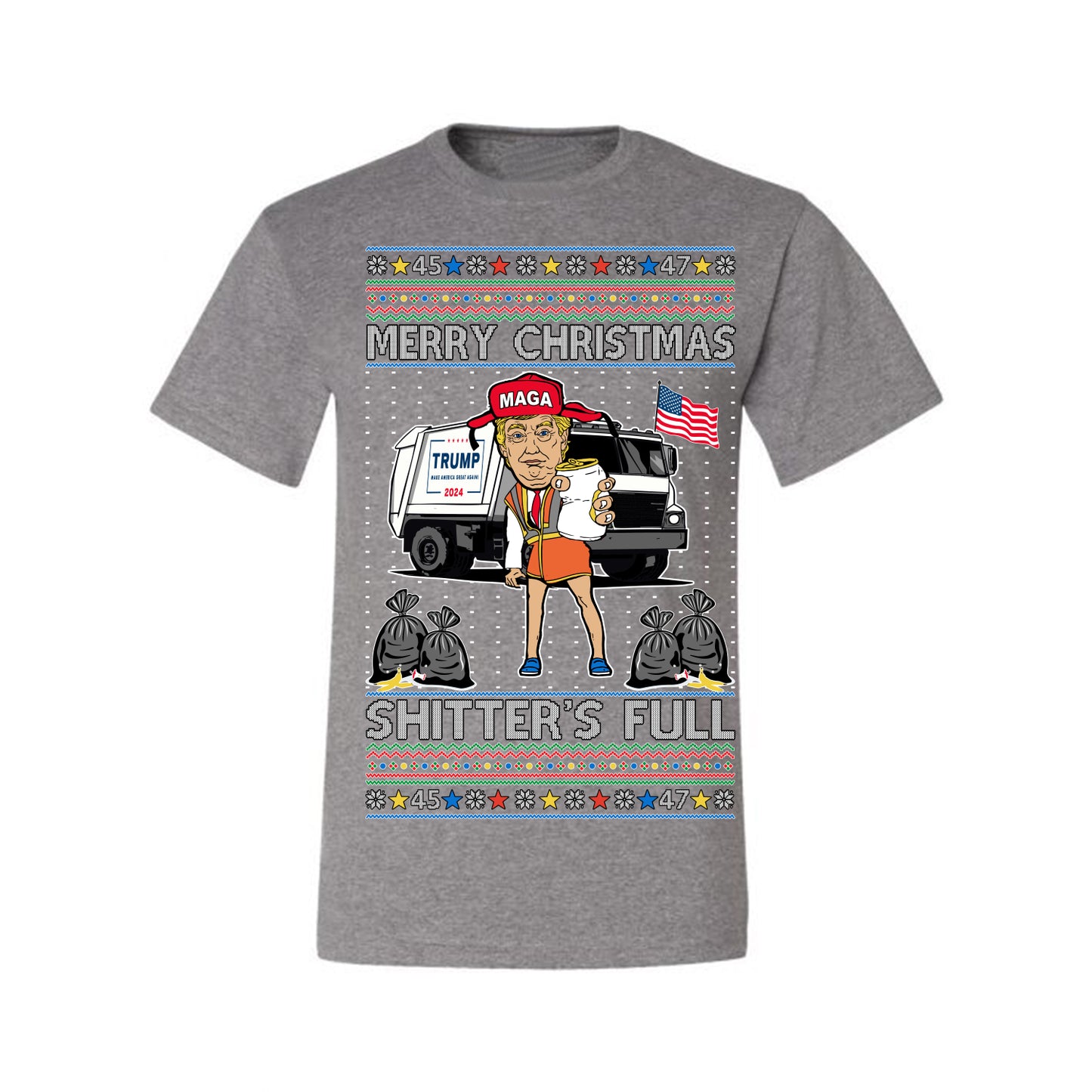 Donald Trump Merry Christmas Shitter's Full, Cousin Eddie Christmas Vacation Garbage for Trump Funny Viral Meme, Ugly Christmas Sweater Ugly Christmas Men's T-Shirt