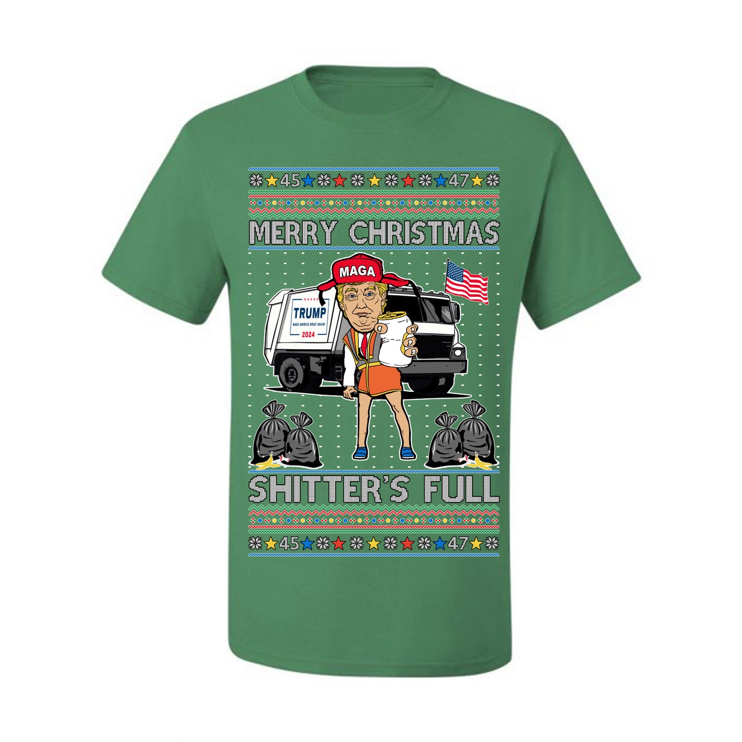 Donald Trump Merry Christmas Shitter's Full, Cousin Eddie Christmas Vacation Garbage for Trump Funny Viral Meme, Ugly Christmas Sweater Ugly Christmas Men's T-Shirt