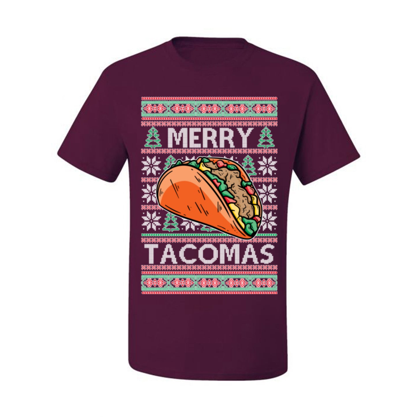 Merry Tacomas, Funny Xmas Al Pastor Barbacoa Chicken Pork Beef Carnitas Pollo Taco Guac, Spanish Mexican Food Ugly Christmas Sweater Ugly Christmas Men's T-Shirt