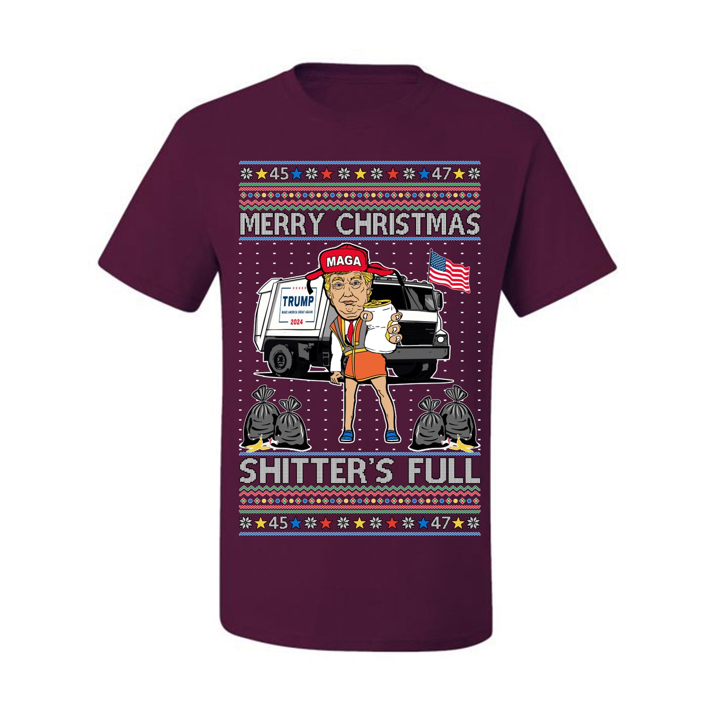 Donald Trump Merry Christmas Shitter's Full, Cousin Eddie Christmas Vacation Garbage for Trump Funny Viral Meme, Ugly Christmas Sweater Ugly Christmas Men's T-Shirt