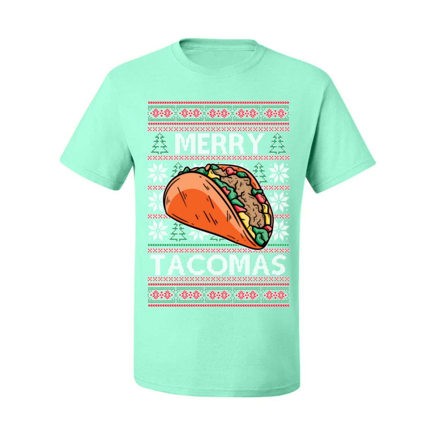 Merry Tacomas, Funny Xmas Al Pastor Barbacoa Chicken Pork Beef Carnitas Pollo Taco Guac, Spanish Mexican Food Ugly Christmas Sweater Ugly Christmas Men's T-Shirt
