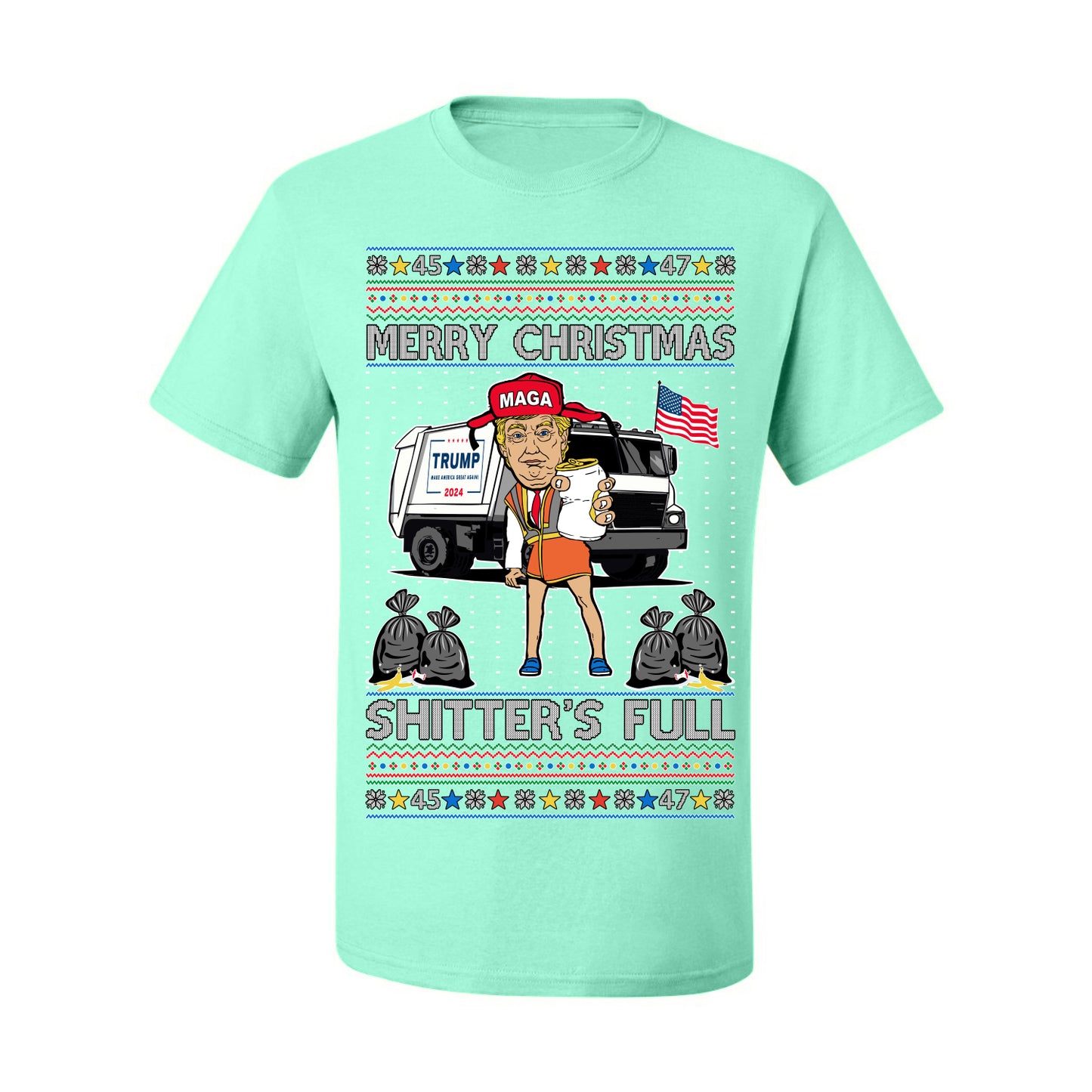 Donald Trump Merry Christmas Shitter's Full, Cousin Eddie Christmas Vacation Garbage for Trump Funny Viral Meme, Ugly Christmas Sweater Ugly Christmas Men's T-Shirt