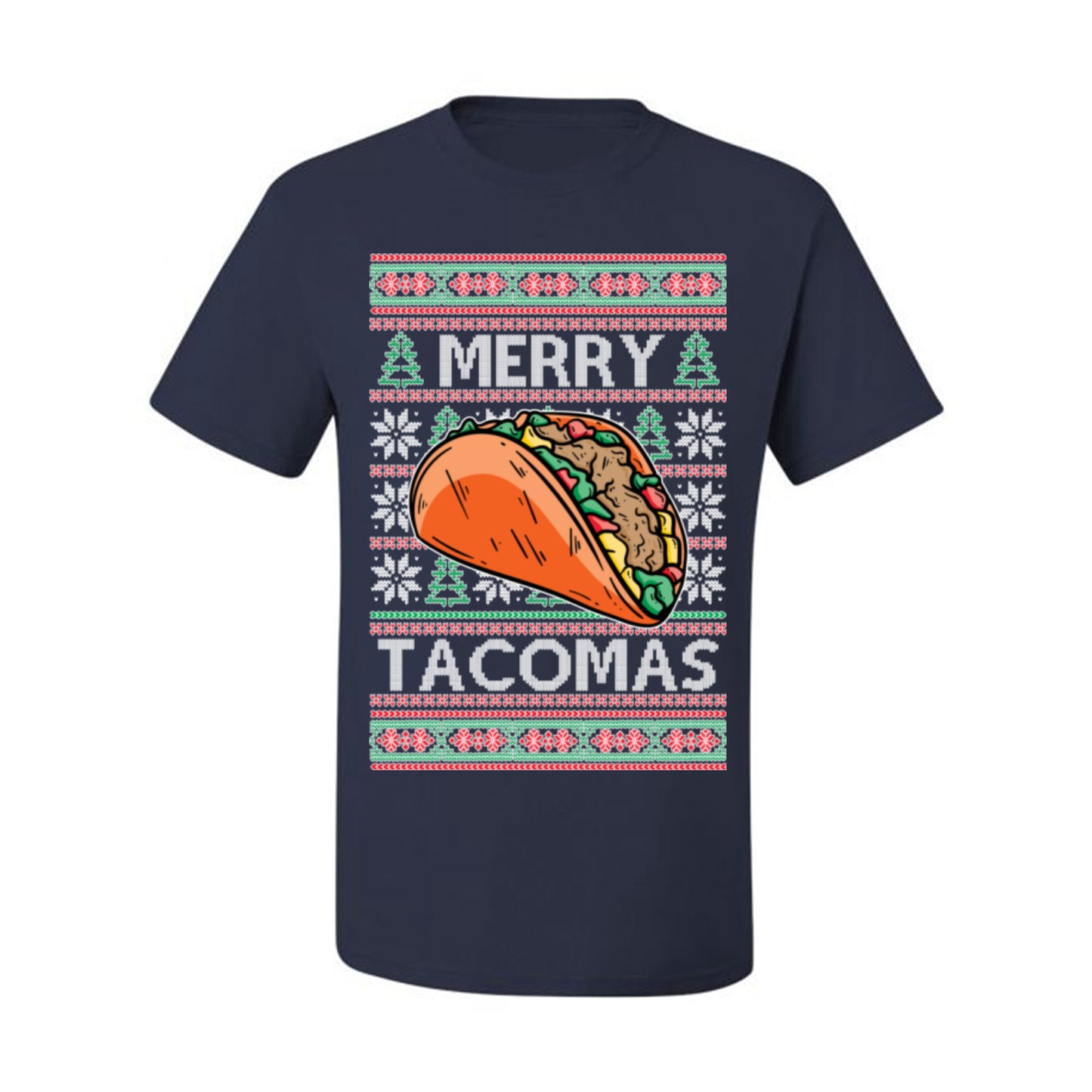 Merry Tacomas, Funny Xmas Al Pastor Barbacoa Chicken Pork Beef Carnitas Pollo Taco Guac, Spanish Mexican Food Ugly Christmas Sweater Ugly Christmas Men's T-Shirt