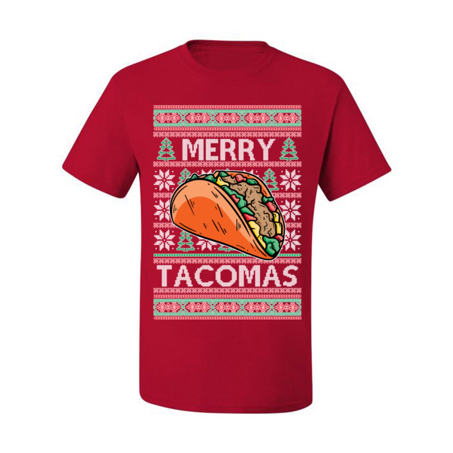 Merry Tacomas, Funny Xmas Al Pastor Barbacoa Chicken Pork Beef Carnitas Pollo Taco Guac, Spanish Mexican Food Ugly Christmas Sweater Ugly Christmas Men's T-Shirt