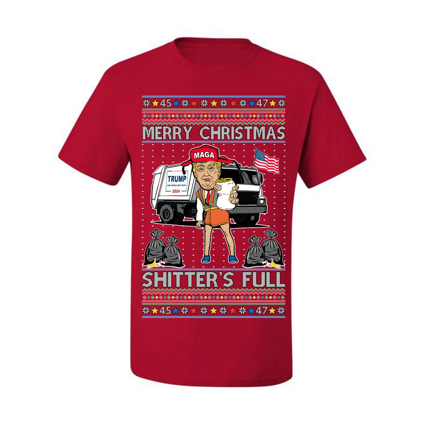 Donald Trump Merry Christmas Shitter's Full, Cousin Eddie Christmas Vacation Garbage for Trump Funny Viral Meme, Ugly Christmas Sweater Ugly Christmas Men's T-Shirt