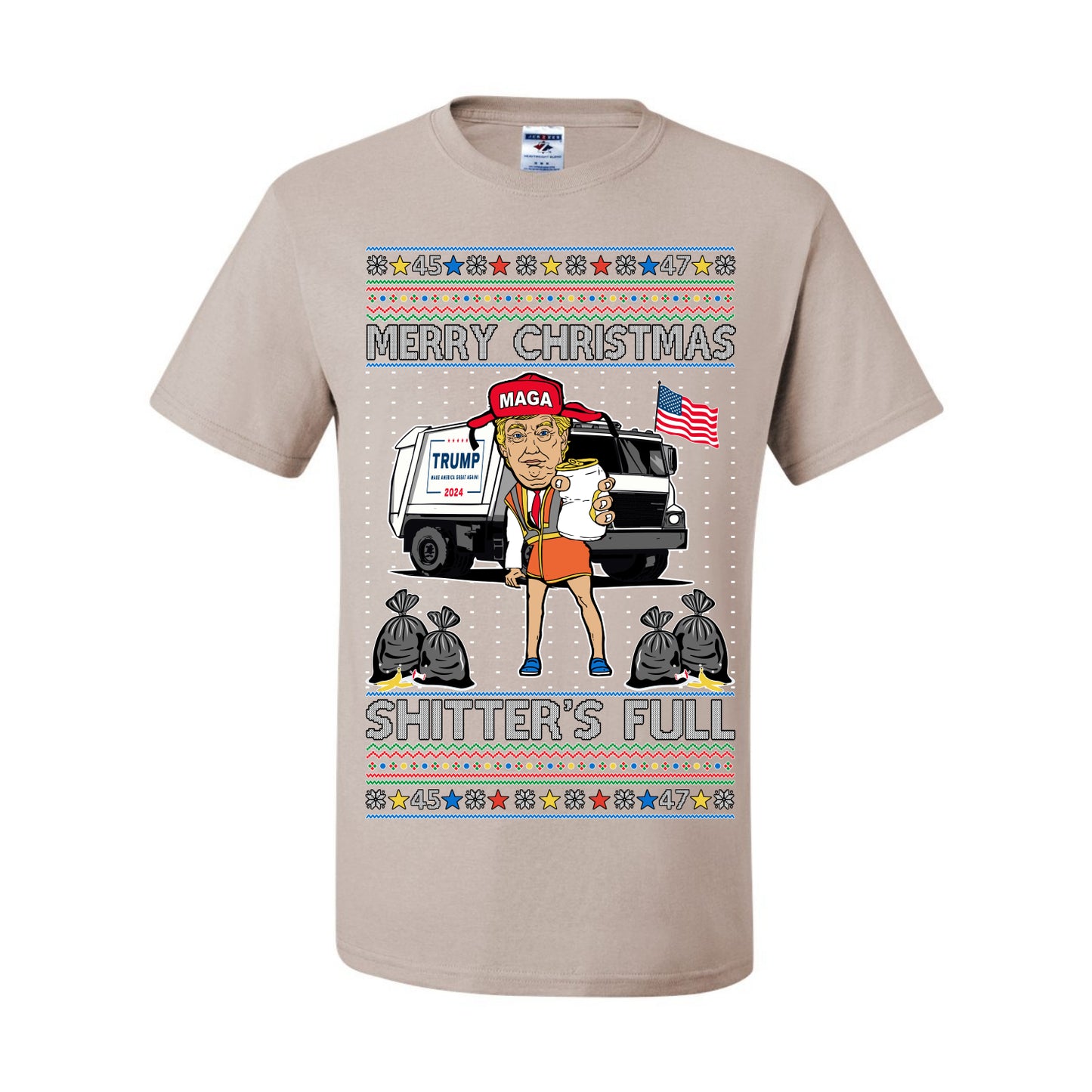 Donald Trump Merry Christmas Shitter's Full, Cousin Eddie Christmas Vacation Garbage for Trump Funny Viral Meme, Ugly Christmas Sweater Ugly Christmas Men's T-Shirt