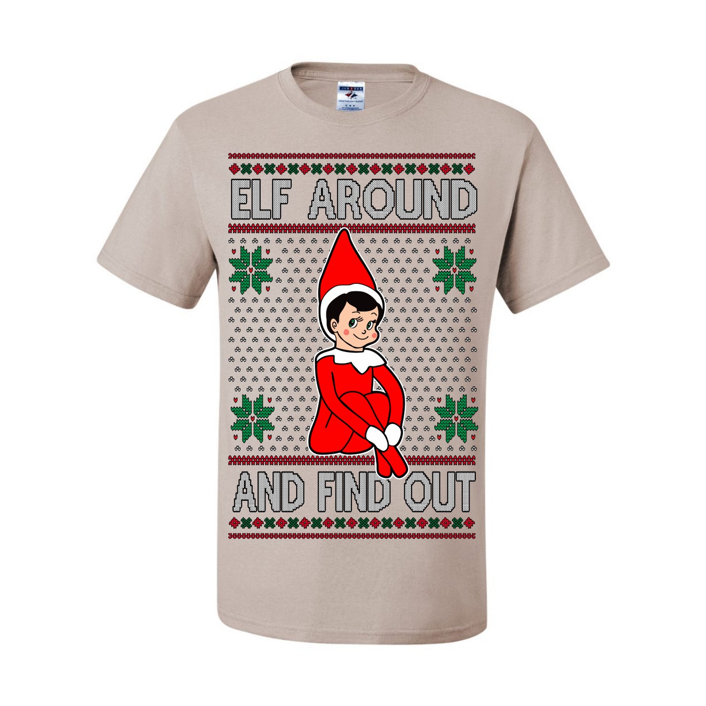 Elf Around and Find Out Funny Gift Toy on a Shelf, Classic Viral Winter Holidays Xmas Meme Ugly Christmas Sweater Ugly Christmas Men's T-Shirt