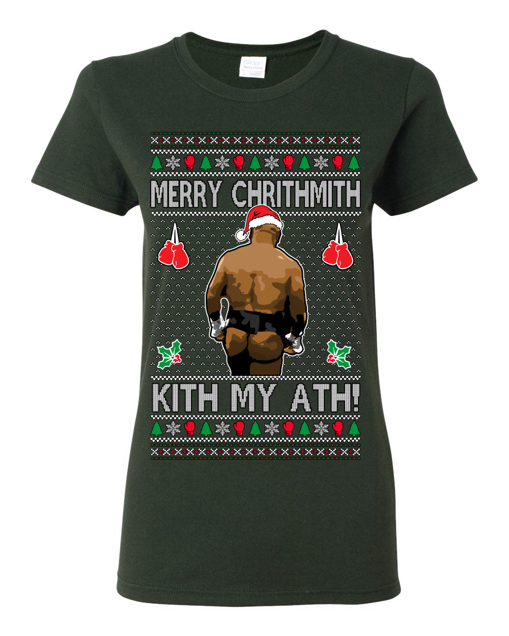 Merry Chrithmith Kith My Ath, Mike Tyson Butt Viral Kiss My Ass Boxing Fight Meme, Men Women Funny Ugly Christmas Sweater Ugly Christmas Womens Graphic T-Shirt