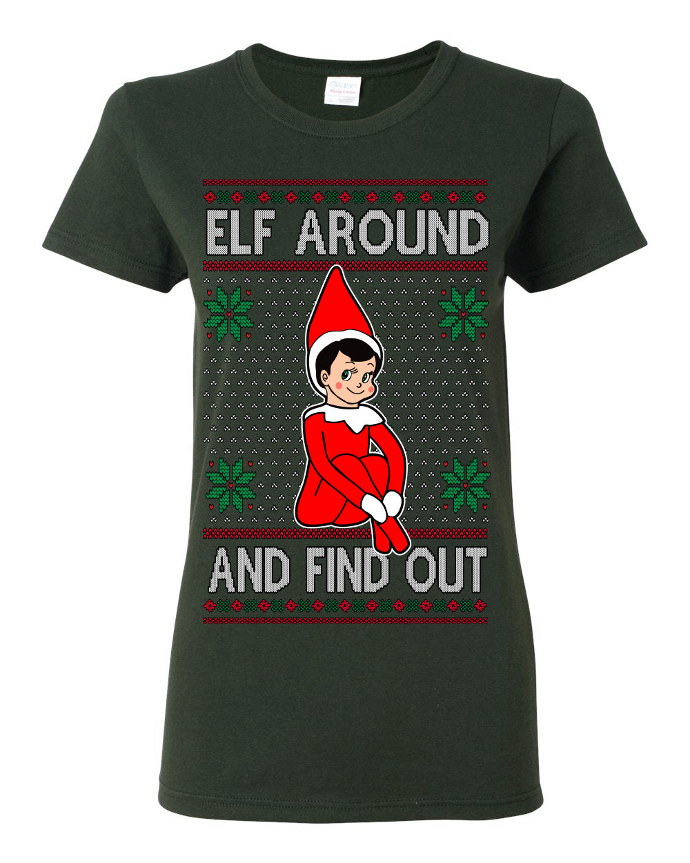 Elf Around and Find Out Funny Gift Toy on a Shelf, Classic Viral Winter Holidays Xmas Meme Ugly Christmas Sweater Ugly Christmas Womens Graphic T-Shirt