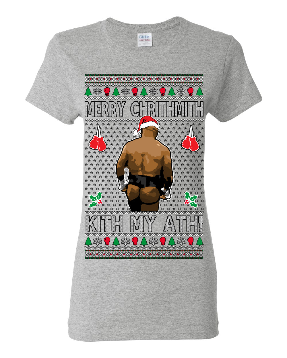 Merry Chrithmith Kith My Ath, Mike Tyson Butt Viral Kiss My Ass Boxing Fight Meme, Men Women Funny Ugly Christmas Sweater Ugly Christmas Womens Graphic T-Shirt
