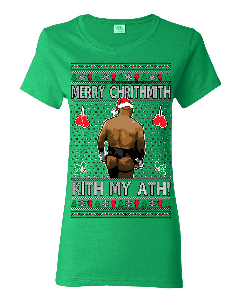 Merry Chrithmith Kith My Ath, Mike Tyson Butt Viral Kiss My Ass Boxing Fight Meme, Men Women Funny Ugly Christmas Sweater Ugly Christmas Womens Graphic T-Shirt