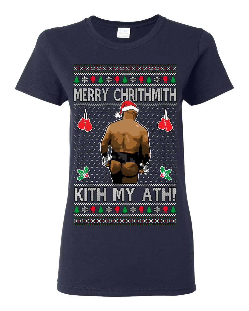 Merry Chrithmith Kith My Ath, Mike Tyson Butt Viral Kiss My Ass Boxing Fight Meme, Men Women Funny Ugly Christmas Sweater Ugly Christmas Womens Graphic T-Shirt