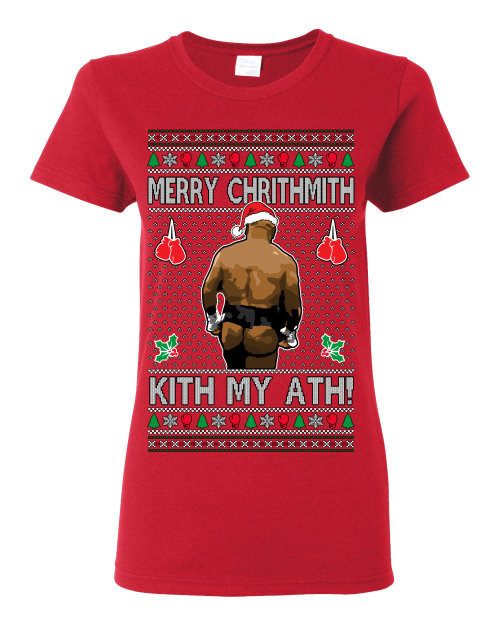 Merry Chrithmith Kith My Ath, Mike Tyson Butt Viral Kiss My Ass Boxing Fight Meme, Men Women Funny Ugly Christmas Sweater Ugly Christmas Womens Graphic T-Shirt