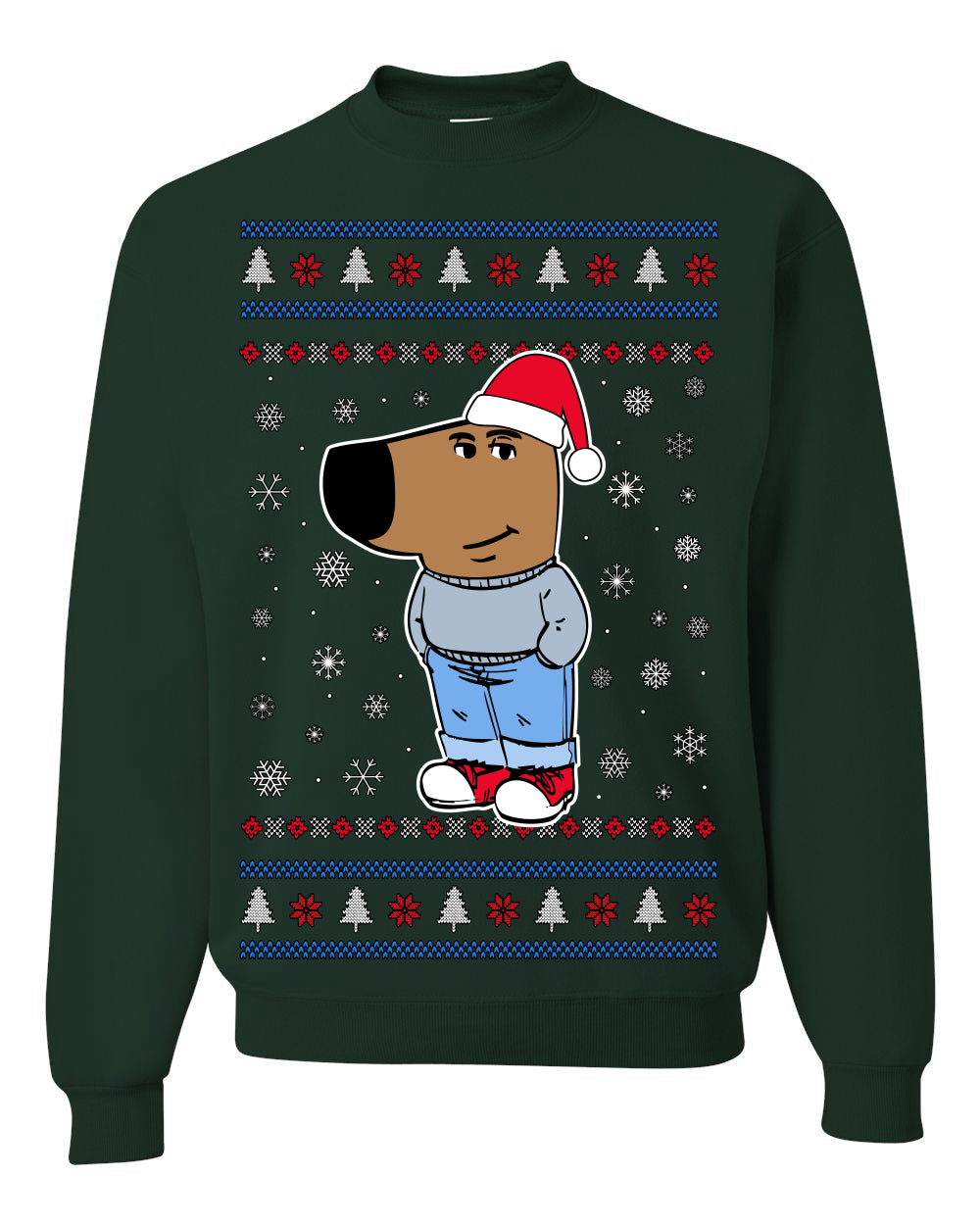 I'm Just a Chill Guy My New Character, Santa Dog Viral Meme Coin CHILLGUY Funny Internet Memes, Ugly Christmas Sweater Ugly Christmas Unisex Crewneck Sweatshirt