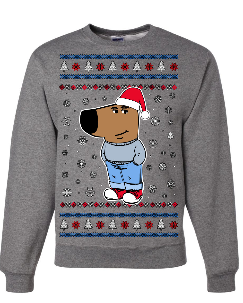 I'm Just a Chill Guy My New Character, Santa Dog Viral Meme Coin CHILLGUY Funny Internet Memes, Ugly Christmas Sweater Ugly Christmas Unisex Crewneck Sweatshirt
