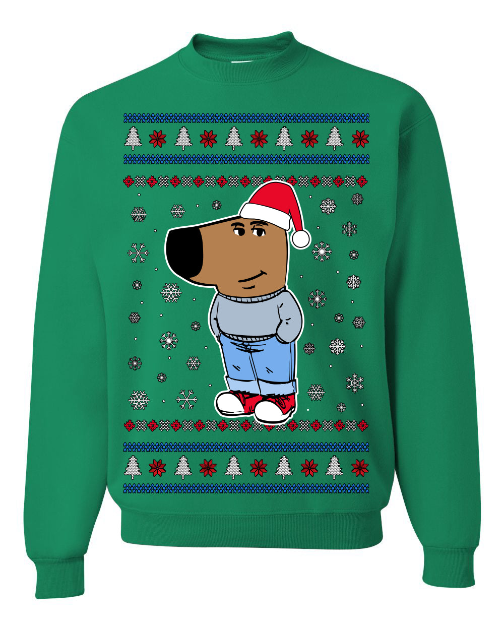 I'm Just a Chill Guy My New Character, Santa Dog Viral Meme Coin CHILLGUY Funny Internet Memes, Ugly Christmas Sweater Ugly Christmas Unisex Crewneck Sweatshirt