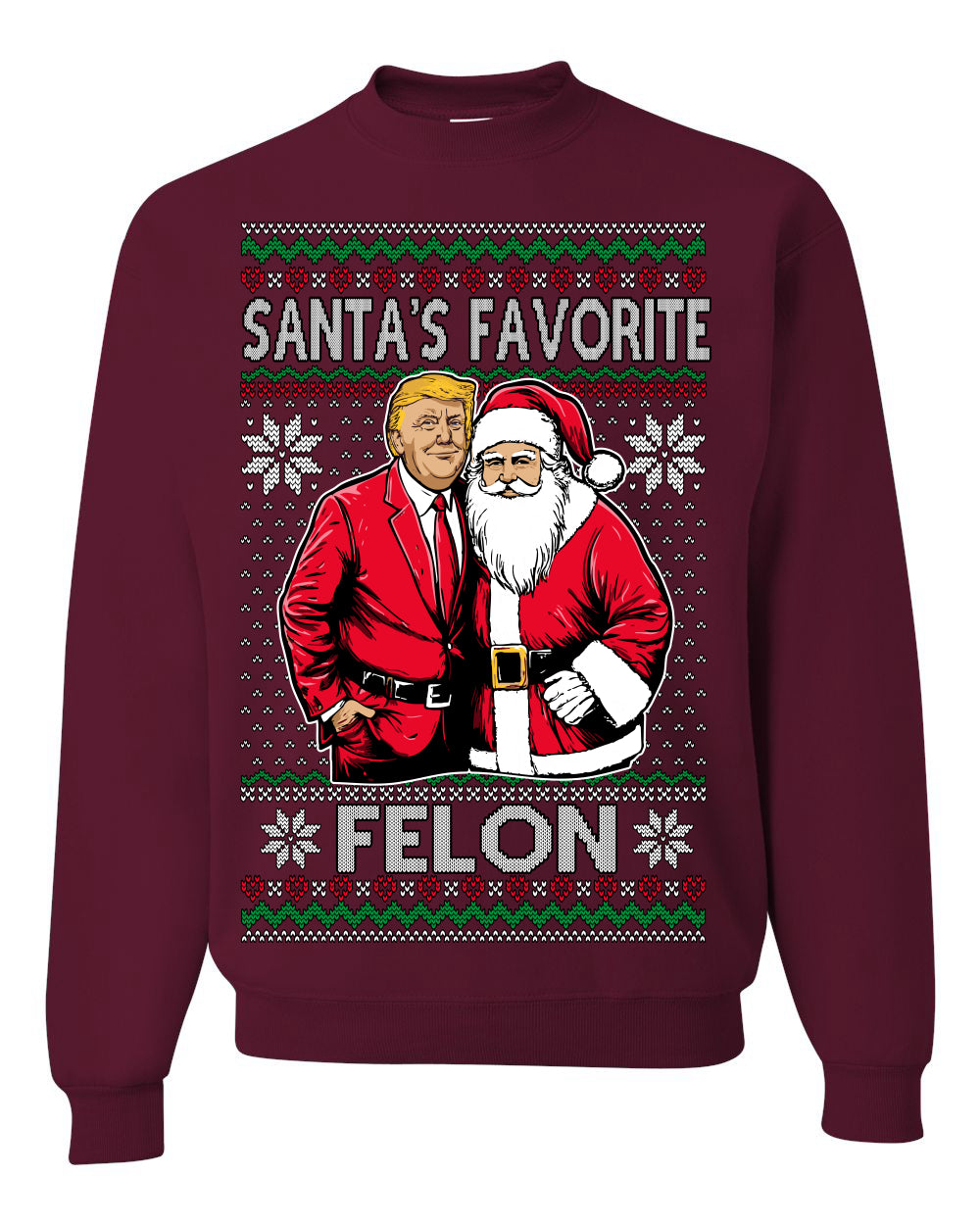 Santa's Favorite Felo,n Funny Donald Trump JD Vance 2024 MAGA Make America Great Again Xmas Santa Claus Funny Sweaters Gift Merch for Republicans, Ugly Christmas Sweater Ugly Christmas Unisex Crewneck Sweatshirt