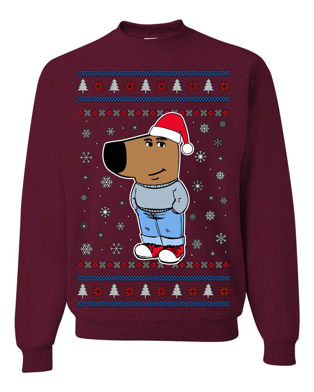 I'm Just a Chill Guy My New Character, Santa Dog Viral Meme Coin CHILLGUY Funny Internet Memes, Ugly Christmas Sweater Ugly Christmas Unisex Crewneck Sweatshirt