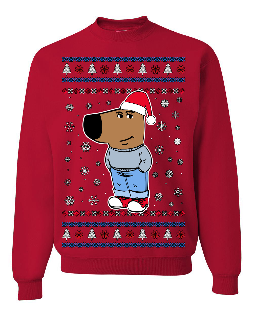 I'm Just a Chill Guy My New Character, Santa Dog Viral Meme Coin CHILLGUY Funny Internet Memes, Ugly Christmas Sweater Ugly Christmas Unisex Crewneck Sweatshirt