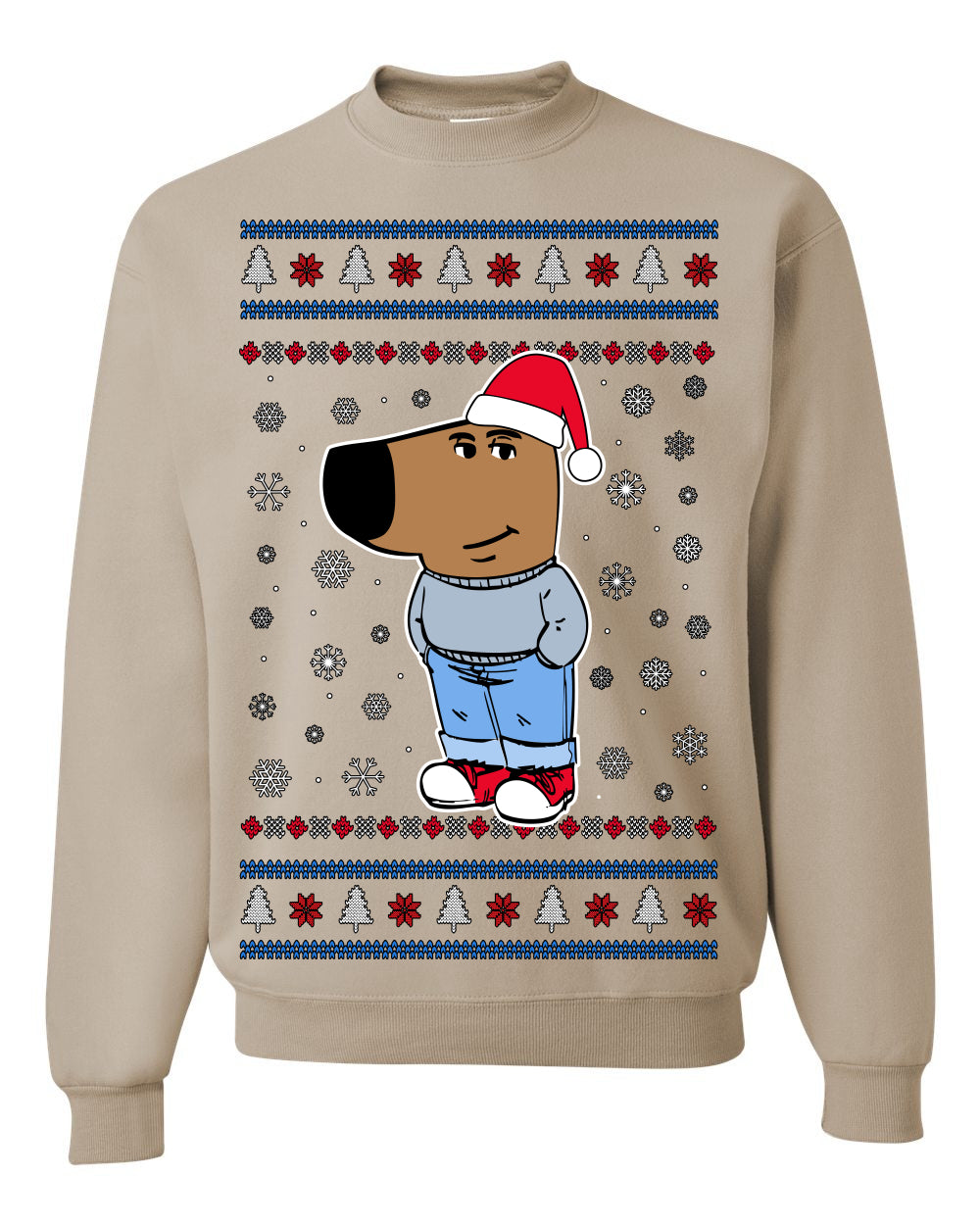 I'm Just a Chill Guy My New Character, Santa Dog Viral Meme Coin CHILLGUY Funny Internet Memes, Ugly Christmas Sweater Ugly Christmas Unisex Crewneck Sweatshirt