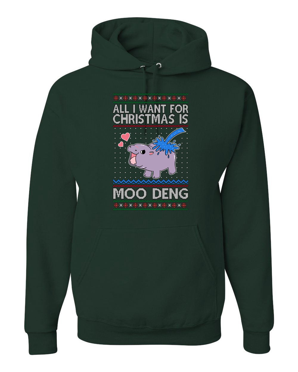 All I Want for Christmas is Moo Deng, Cute Pygmy Hippo Meme Viral Zoo Animal Y2K Era Funny Memes, Ugly Christmas Sweater Ugly Christmas Unisex Hoodie Sweatshirt