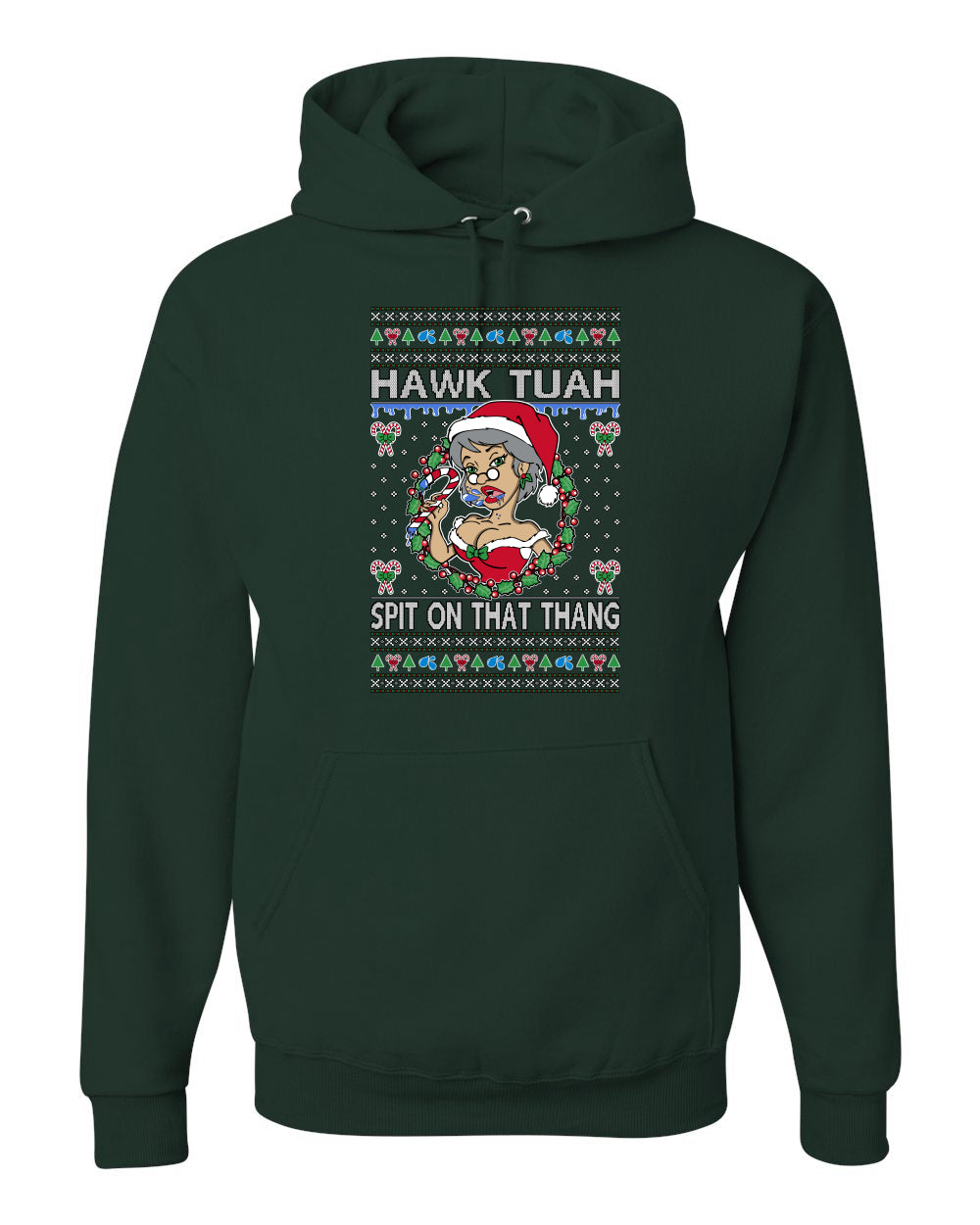Hawk Tuah Spit On That Thang, Viral Hilarious Candy Cane Mrs Claus Funny Naughty Suck Meme, Ugly Christmas Sweater Ugly Christmas Unisex Hoodie Sweatshirt