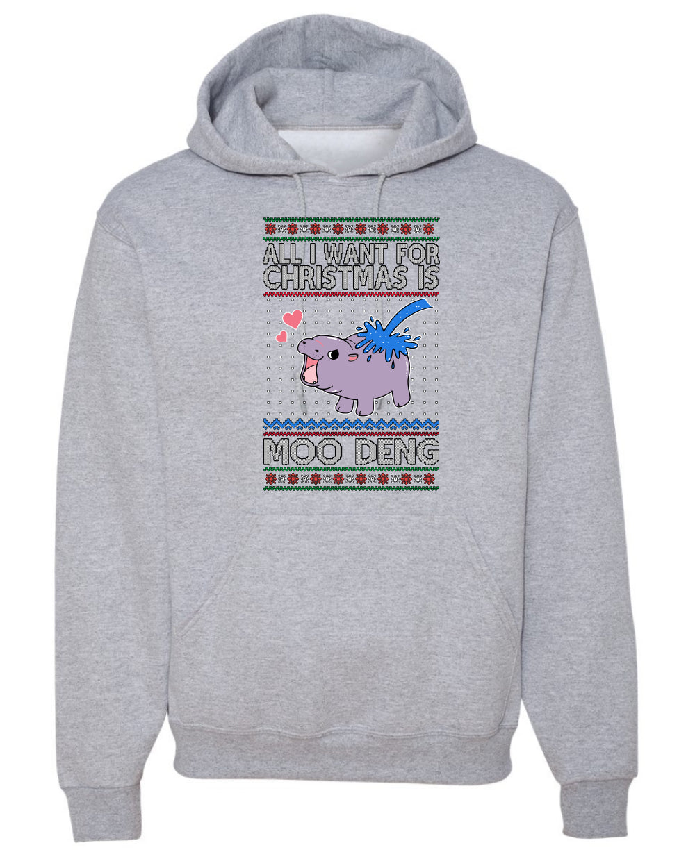 All I Want for Christmas is Moo Deng, Cute Pygmy Hippo Meme Viral Zoo Animal Y2K Era Funny Memes, Ugly Christmas Sweater Ugly Christmas Unisex Hoodie Sweatshirt