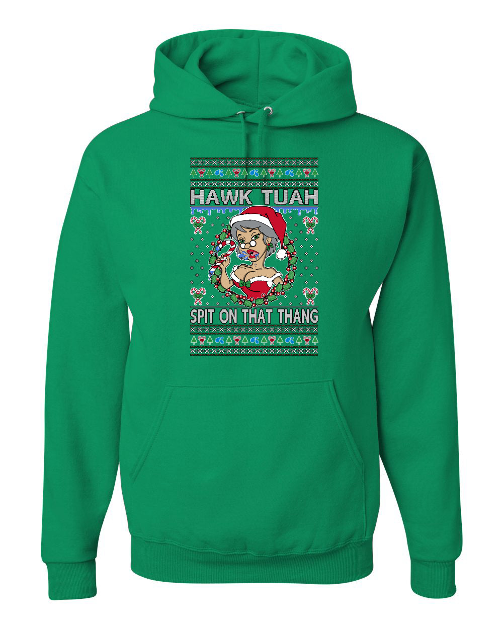 Hawk Tuah Spit On That Thang, Viral Hilarious Candy Cane Mrs Claus Funny Naughty Suck Meme, Ugly Christmas Sweater Ugly Christmas Unisex Hoodie Sweatshirt