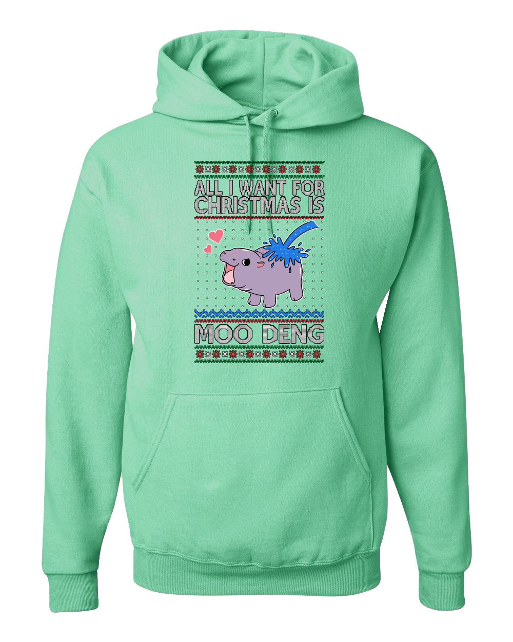 All I Want for Christmas is Moo Deng, Cute Pygmy Hippo Meme Viral Zoo Animal Y2K Era Funny Memes, Ugly Christmas Sweater Ugly Christmas Unisex Hoodie Sweatshirt