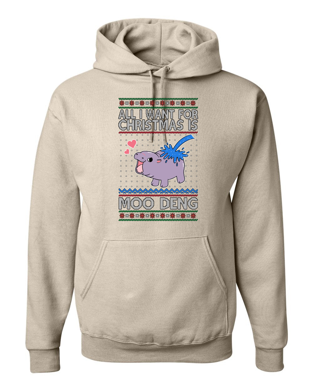 All I Want for Christmas is Moo Deng, Cute Pygmy Hippo Meme Viral Zoo Animal Y2K Era Funny Memes, Ugly Christmas Sweater Ugly Christmas Unisex Hoodie Sweatshirt