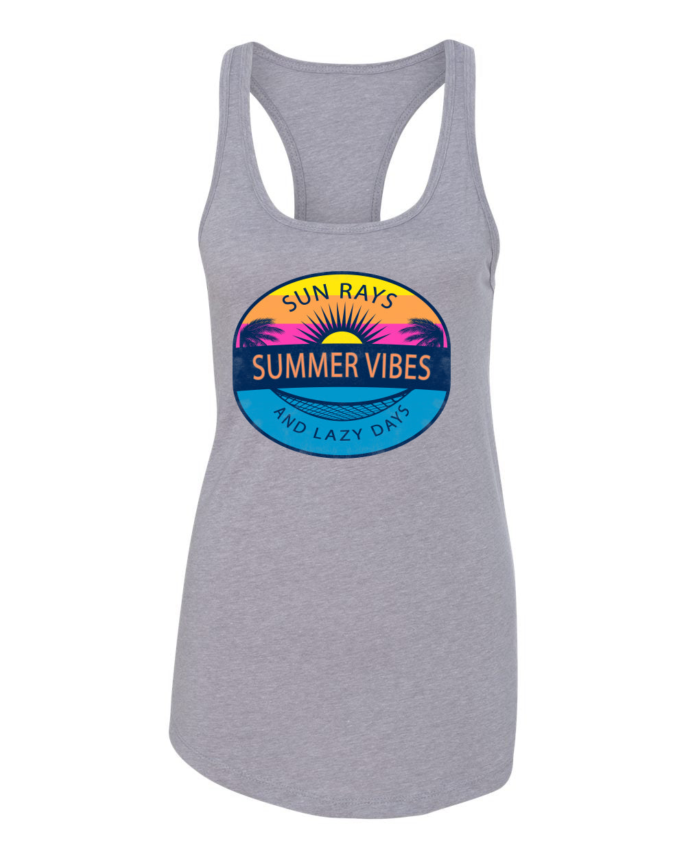 Sun Rays Summer Vibes And Lazy Days, Summer Trends, Beach Style Shirt, Beach Ladies Racerback Tank Top