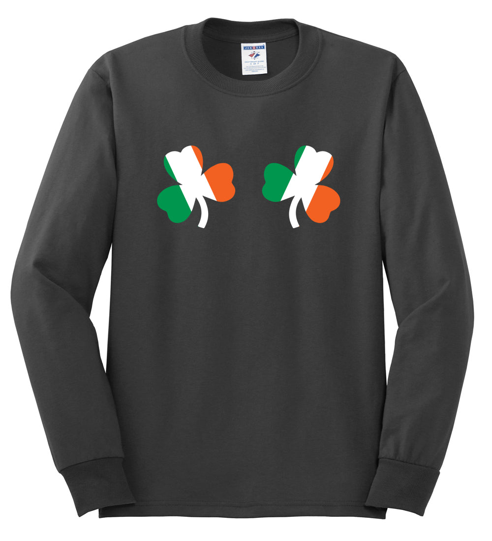 Irish Flag Shamrocks Breasts, St Patricks Day, Shamrock shirt, St. Patrick's Day Mens Long Sleeve Shirt