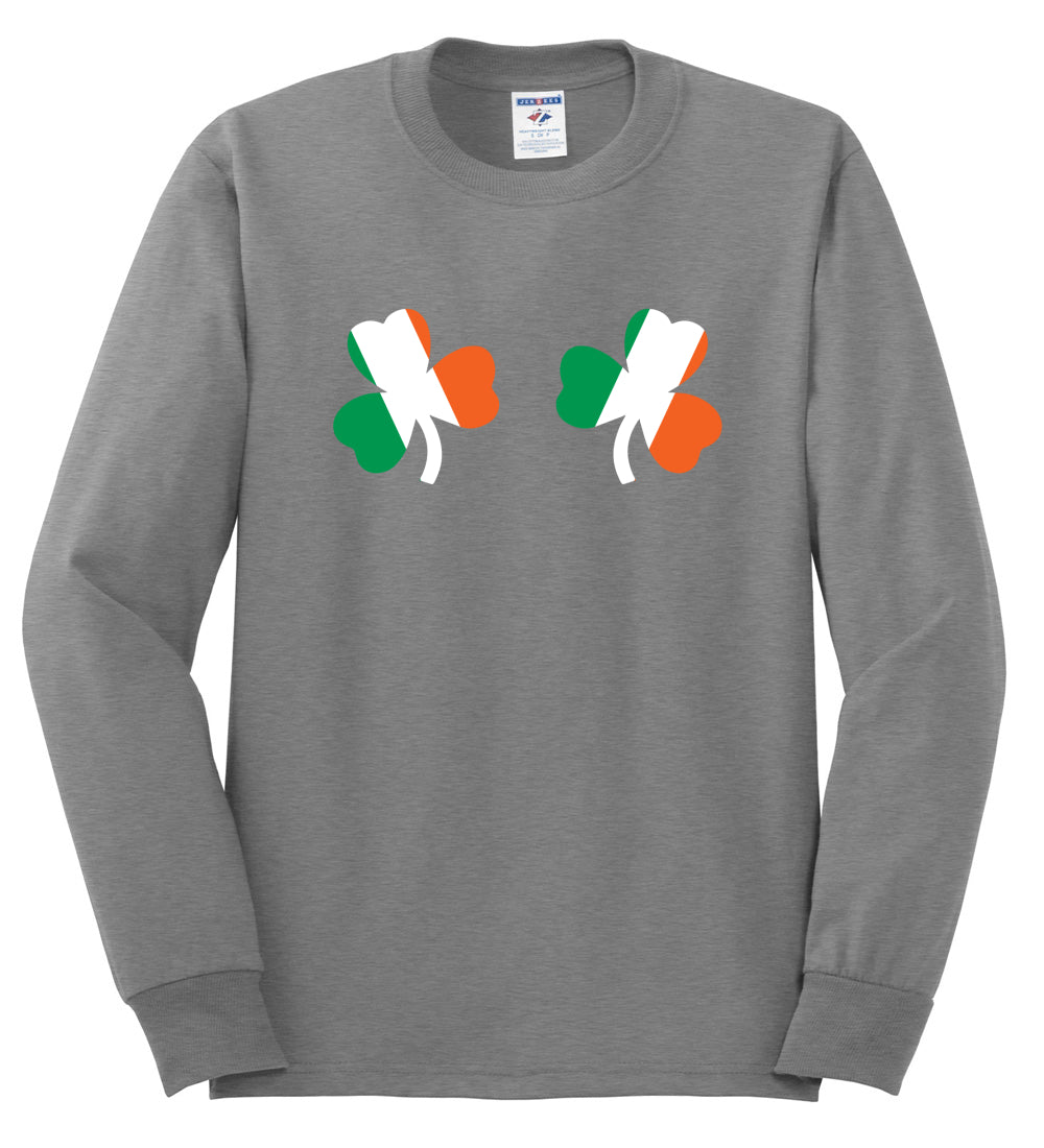 Irish Flag Shamrocks Breasts, St Patricks Day, Shamrock shirt, St. Patrick's Day Mens Long Sleeve Shirt