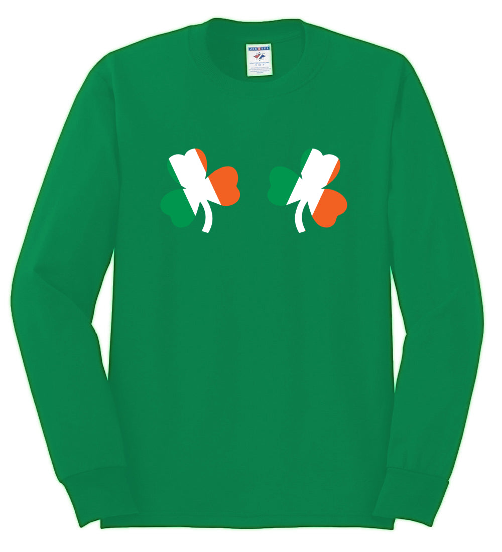 Irish Flag Shamrocks Breasts, St Patricks Day, Shamrock shirt, St. Patrick's Day Mens Long Sleeve Shirt