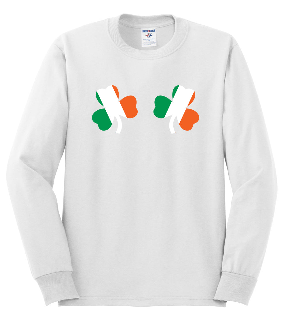 Irish Flag Shamrocks Breasts, St Patricks Day, Shamrock shirt, St. Patrick's Day Mens Long Sleeve Shirt